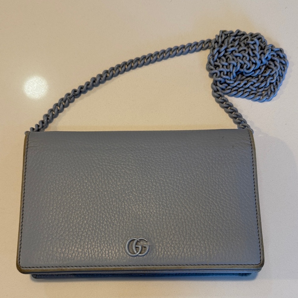 Gucci Blue Leather Crossbody Bag with Chain
